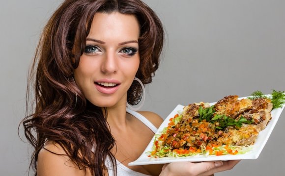 Brunette With a Plate of Meat