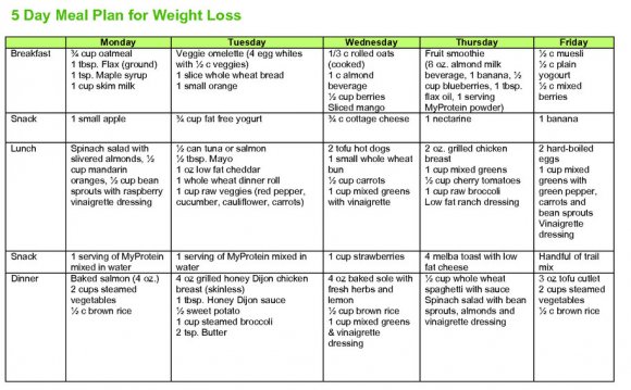 5 day diet plan chart for