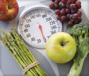 fruit and vegetables on scale